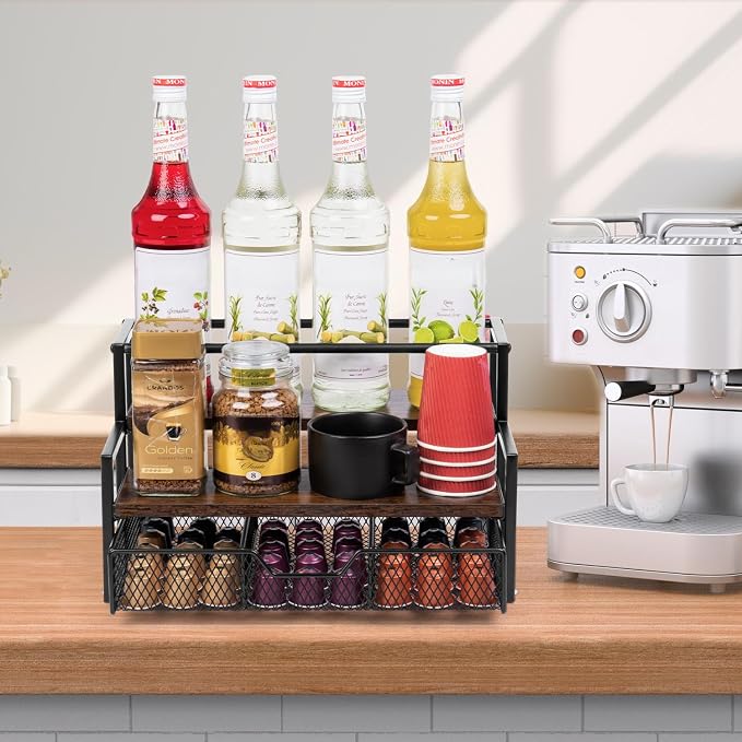 Coffee Syrup Organizer for Coffee Bar, 3-Tier Metal Station - Image 4