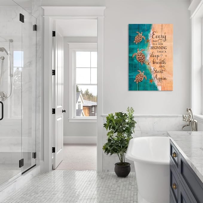 Sea Turtle Wall Art Farmhouse Bathroom Wall Decor Rustic Ocean Animal Theme - Image 4