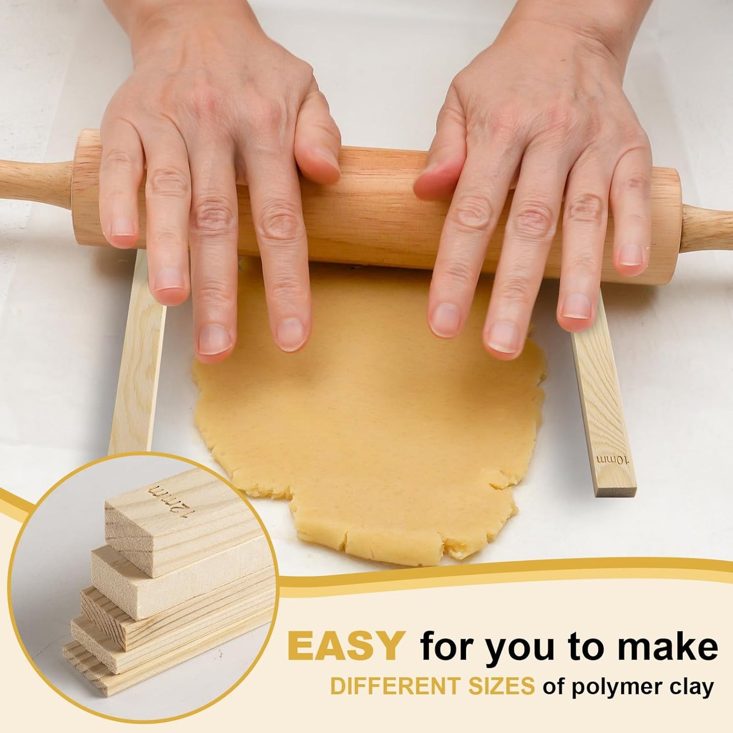 DIYOOHOMY 10 Pcs 17 Inch Rolling Pin Guides for Dough Thickness Polymer Clay Tools, Wooden Slab Roller for Clay, Clay Rolling Pin Depth Guide Pottery Ceramics Supplies