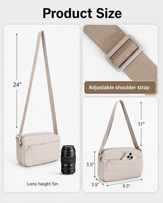 FHELAD Small Crossbody Bag for Women, Compact Puffer Camera Bag - Image 3