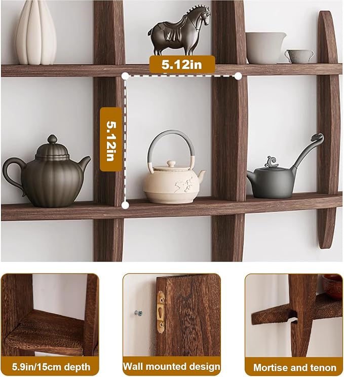 Solid Wood Chinese Tea Cup Holder, Wall Mounted Teapot Display Stand, Wall - Image 4