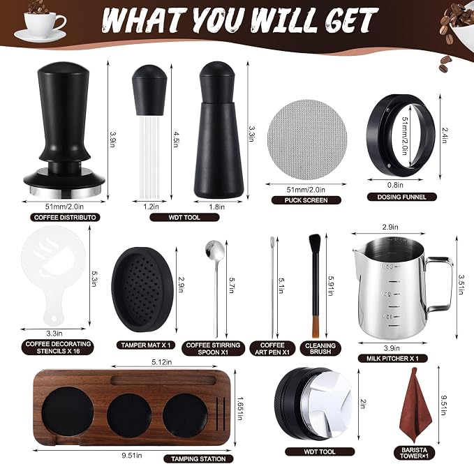 13 Pcs Espresso Accessories Set 51mm Tamper WDT Espresso Distribution TOOL Kit - Image 2