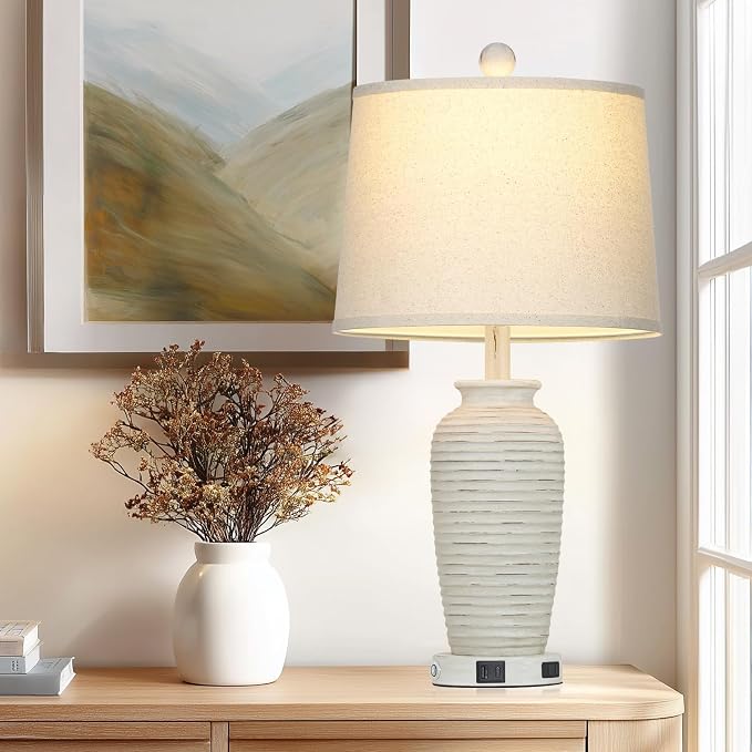 CINSARY 25" Retro White Farmhouse Jar Table Lamps - Image 3