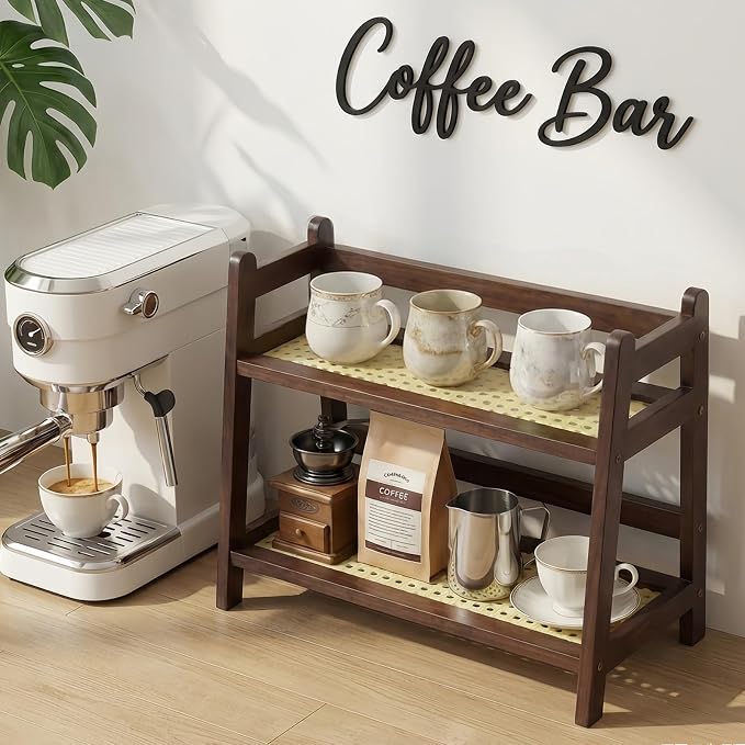 Wooden Matcha Station, 2 Tier Coffee Bar Station Organizer - Image 2