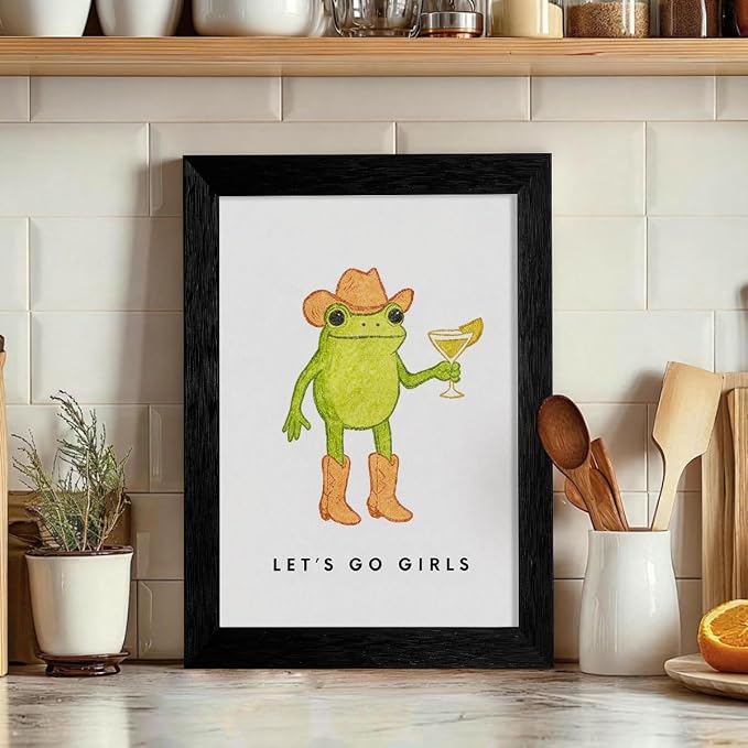 Black Framed Funny Western Cowboy Frog Wall Art 24x36 inch Rustic Farmhouse - Image 3