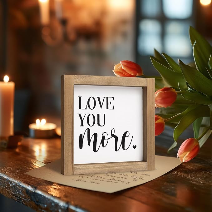 Love You More Sign, 6 Inch Wooden Romantic Valentines Day Gifts, Rustic Wall - Image 7