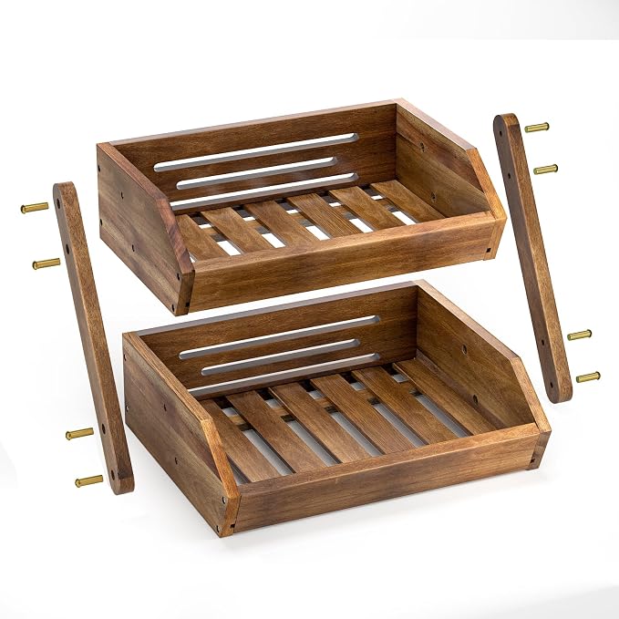 G.a HOMEFAVOR Fruit Basket: 2-Tier Acacia Wood Fruit Bowl - Image 4