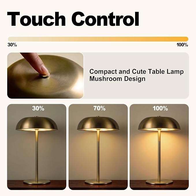 Portable LED Mushroom Table Lamp, Cordless Gold Table Lamp - Image 7