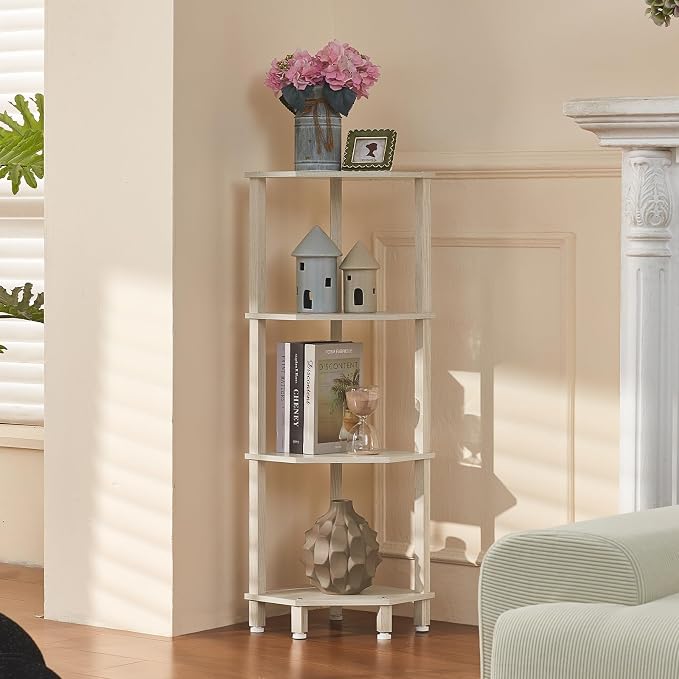 YUFAM 4-Tier Corner Shelf with Sturdy 5-Leg Base, Wooden Corner Bookshelf by YUFAM