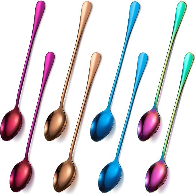 8 Pieces Long Handle Tea Spoon Stainless Steel Coffee Mixing Spoons Teaspoon by Patelai