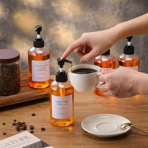 9 Pcs Coffee Syrup Dispenser Set 10.1 Oz/300 ml Plastic Coffee Syrup Dispenser - Image 3
