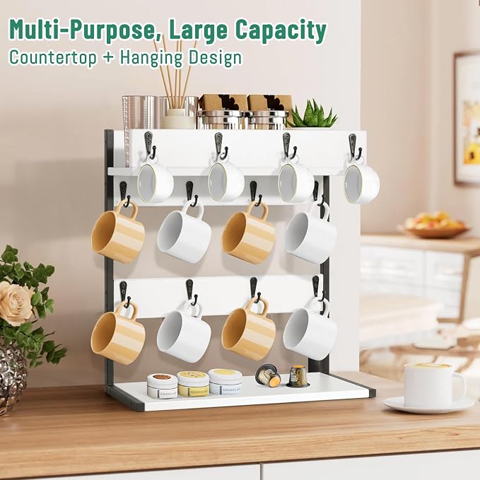 Coffee Mug Rack Holder Wall Mount – 2 Tier Mug Rack Stand - Image 2