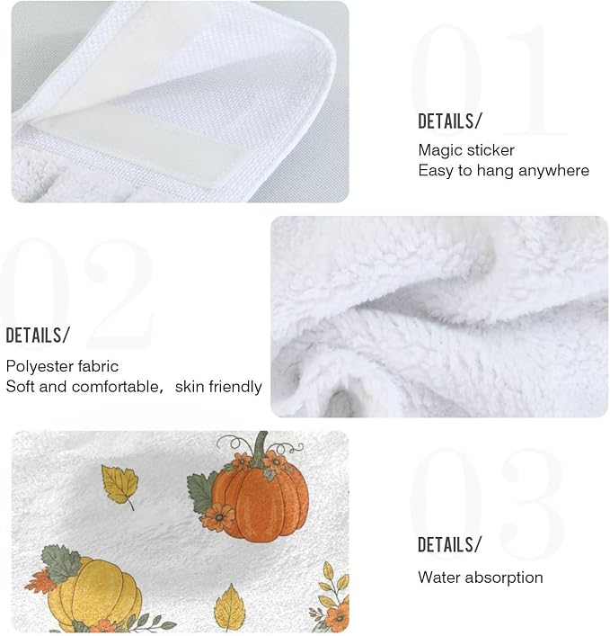 Dussdil Autumn Pumpkins Maple Hanging Kitchen Towel Fall Leaves Dish Cloth Tie - Image 3
