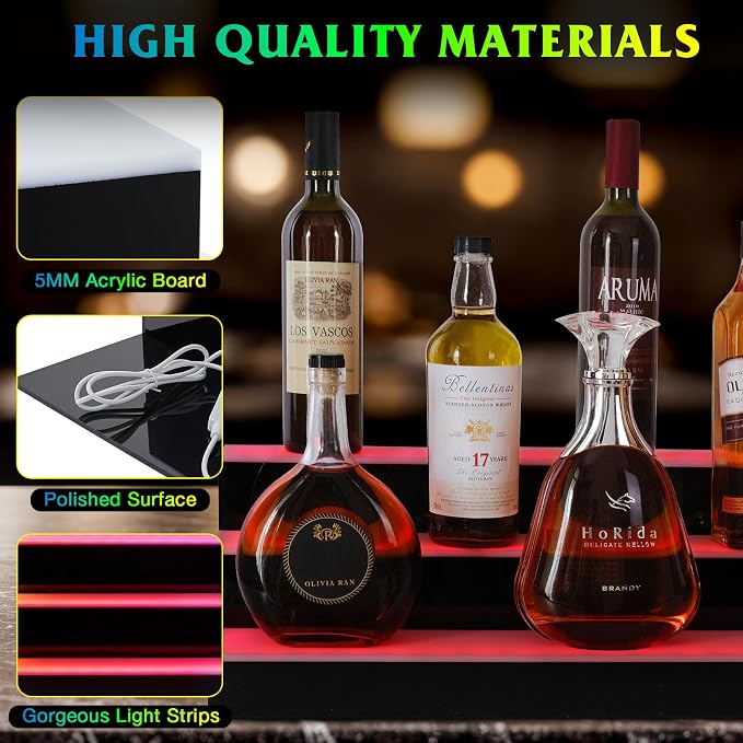LED Lighted Liquor Bottle Display Shelf, 3 Tiers 30 Inch Acrylic Bar Bottle - Image 6