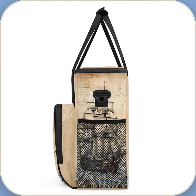 Nautical Ocean Pirate Ship Coffee Maker Carring Bag, Large Insulated Storage - Image 4