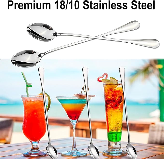10pcs Long Handleice Tea Spoon, Long Cocktail mixing Stir Spoon, Stainless - Image 3