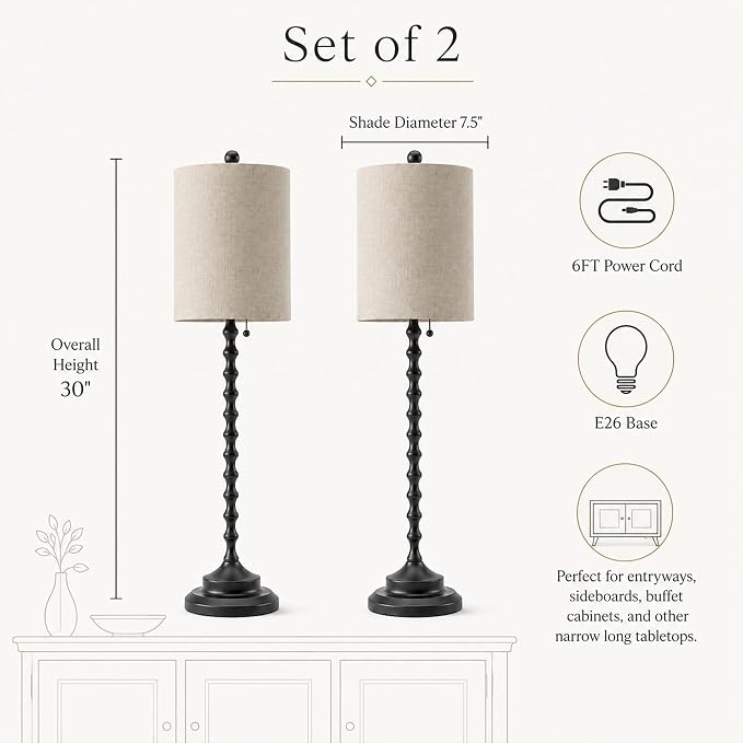 Buffet Lamps Set of 2, Dining Sideboard & Living Room, Candlestick Lamps - Image 8