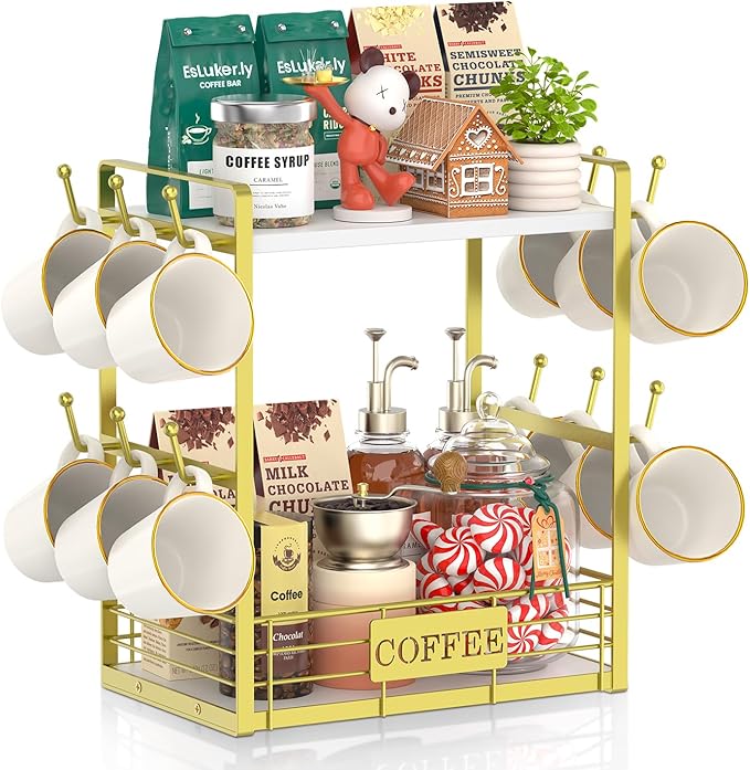 EsLuker.ly Coffee Mug Cup Holder Tree Bar Station Organizer, 2 Tier Mug Stand by EsLukerly
