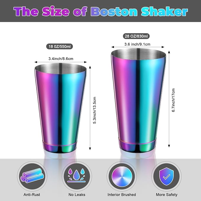 Sabary 6 Pcs Cocktail Shakers Professional Bar Shaker Boston Set Stainless - Image 2