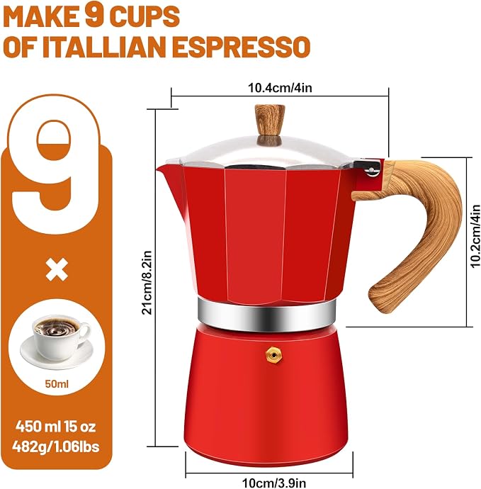 9 Cup Aluminum Espresso Stovetop Moka Pot Express Coffee Maker Percolator - Image 2