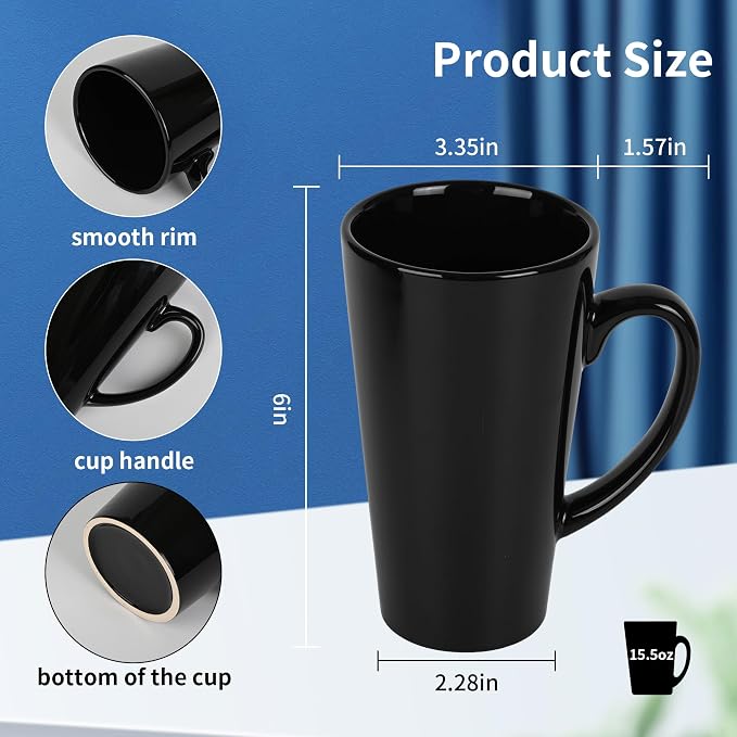 BYCNZB 16oz black Funnel Ceramic Tall Coffee Mugs - Image 2