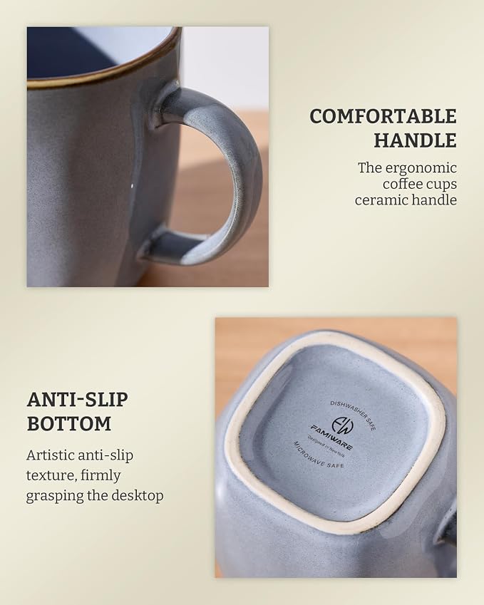 famiware Coffee Mugs Set of 4, Ocean Square 13oz Coffee Cup Set - Image 8