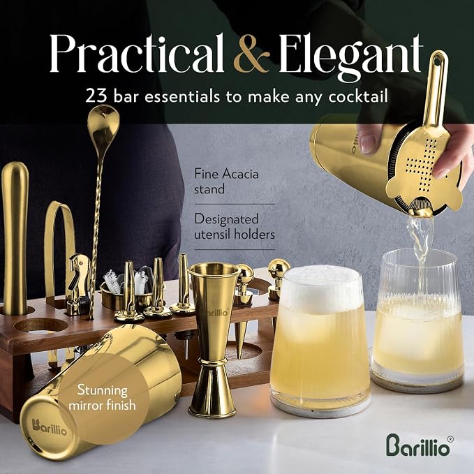 Barillio Gold Bartender Kit – 23-Piece Stainless-Steel Cocktail Shaker Set - Image 5