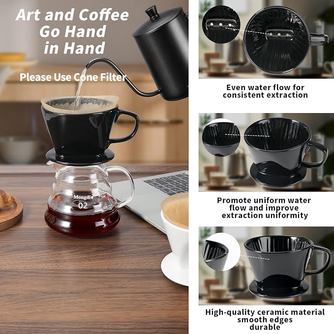 Mongdio Pour Over Coffee Maker, Ceramic Pour Over Dripper, Coffee Pour Over - Image 2