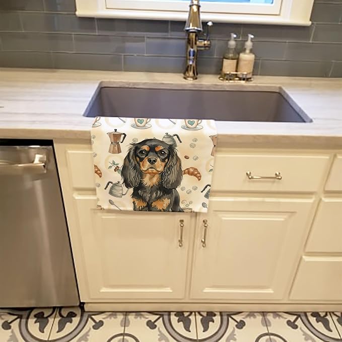 Caroline's Treasures Black and Tan English Toy Spaniel Coffee Bar Kitchen Towel - Image 2