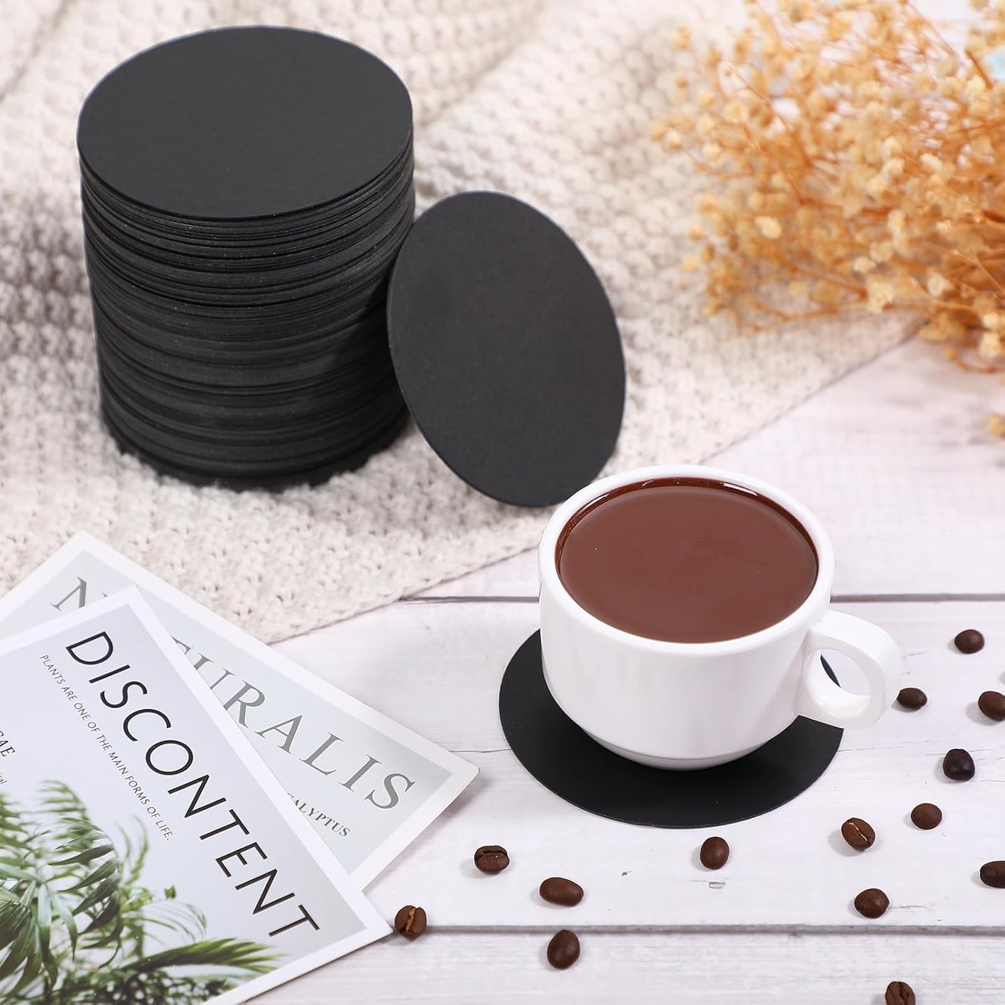 TaoBary 50 Pcs Disposable Paper Coasters Bulk 1MM, 4 Inch Round Cardboard Coasters Blank for Bar Drinks DIY Crafts Arts Wedding (Black)