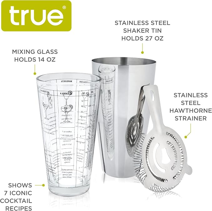 True 3-Piece Barware Set for Mixed Drinks and Cold Brew Cocktails, Includes - Image 2
