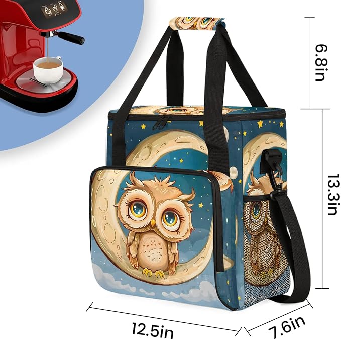 Night Moon Owl Coffee Maker Carring Bag, Large Insulated Storage Organizer Case - Image 2