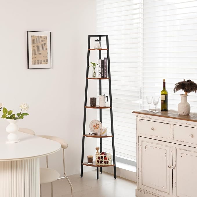 Yoobure 5‑Tier Corner Shelf – Sturdy Metal Frame & Wood Ladder Bookshelf - Image 7