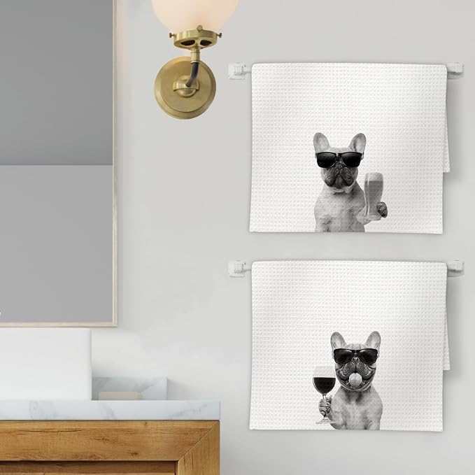 French Bulldog Gifts Wine Kitchen Towels Set of 2, Funny French Bulldog Wine - Image 2