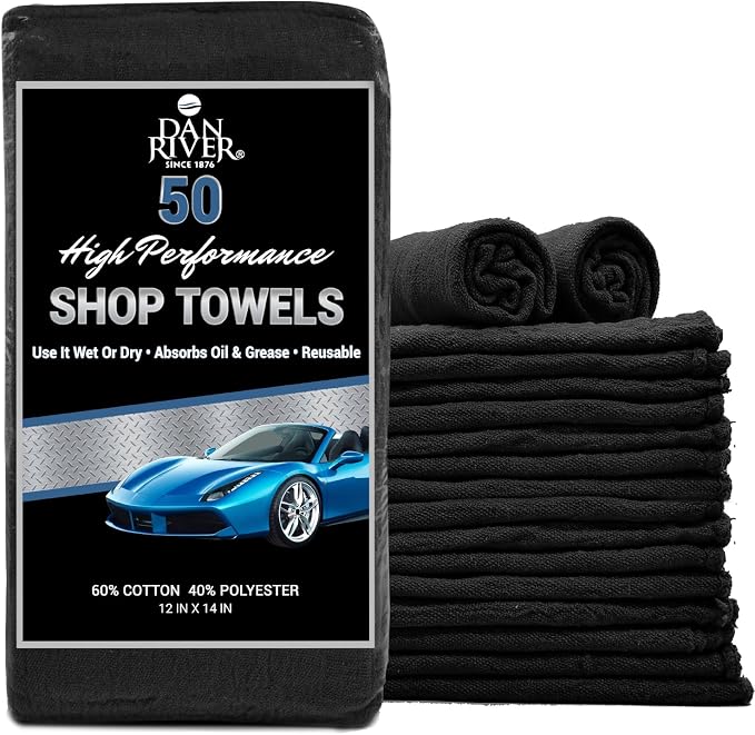 DAN RIVER Shop Towels, 50 Pack Commercial Use Black Terry Cloth Rags by DanRiver