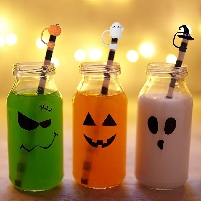 5PCS Halloween Straw Cover Cap for Stanley Cup，10mm Reusable Pumpkin Silicone - Image 4