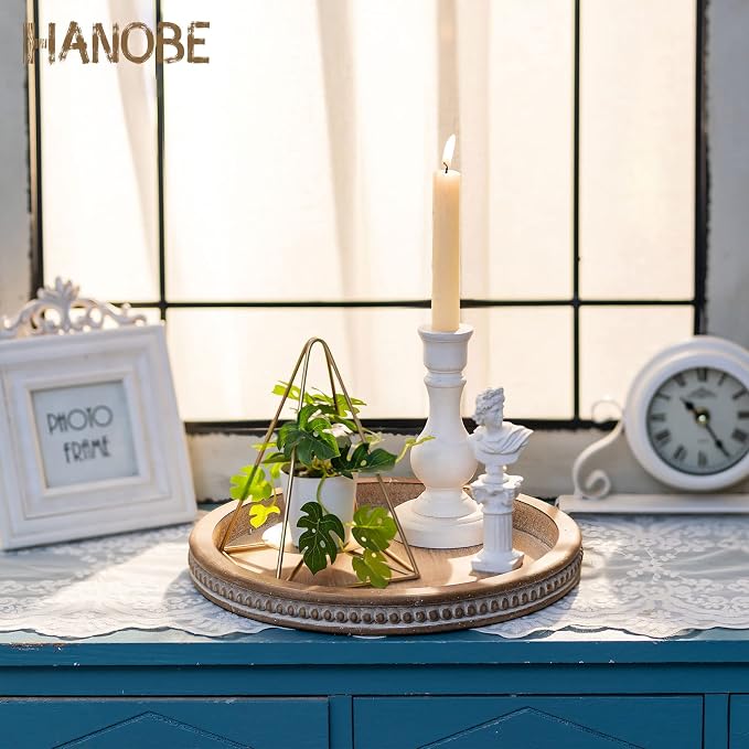 Hanobe Round Wooden Tray Decor: Decorative Candle Plate Holder Tray - Image 3