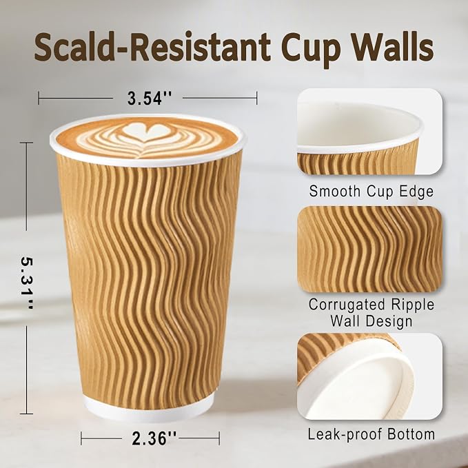 Clawsoff 500 Pack 16 oz Disposable Coffee Cups No Lids, Insulated Ripple Wall - Image 2