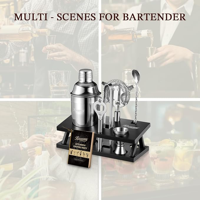 KITESSENSU Cocktail Shaker Set Bartender Kit, 6-Piece Silver Bar Set - Image 8