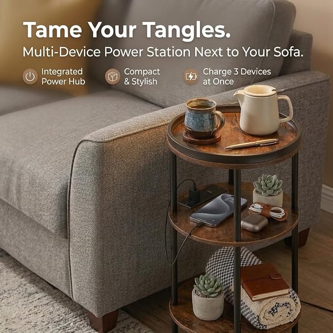 Small Round Side Table with Charging Station - Image 9