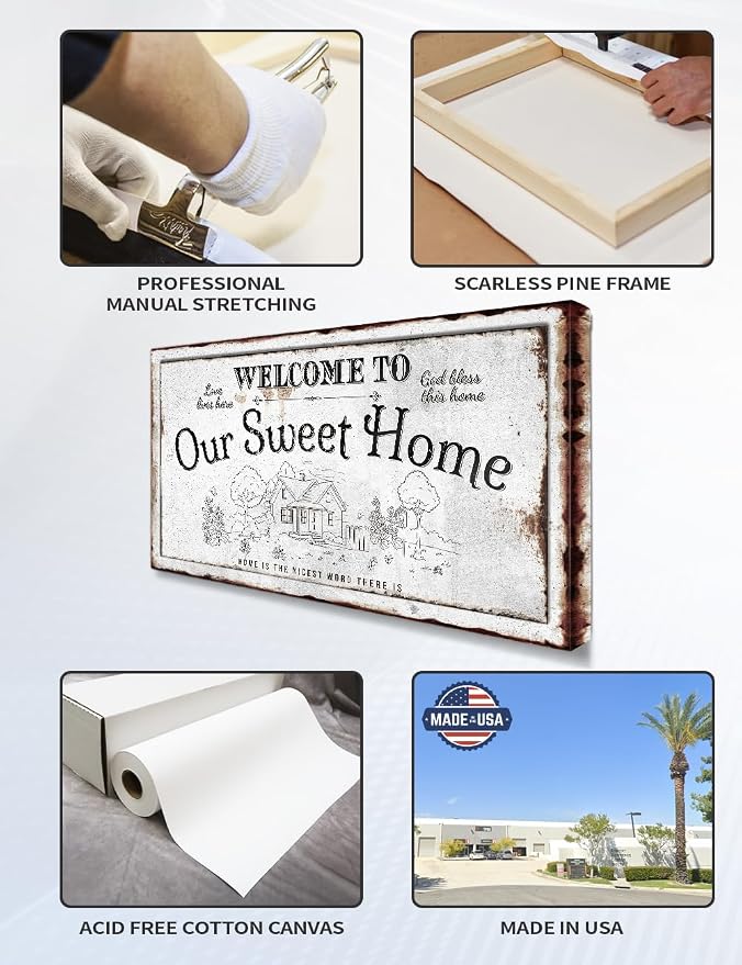 IPIC - Our Sweet Home Vintage Family Sign, Rustic Farmhouse Canvas Wall Art - Image 5