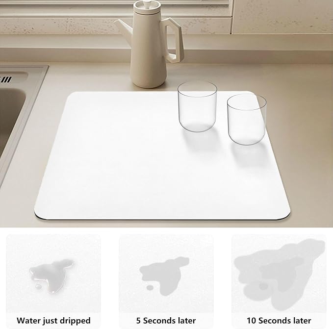 White Dish Drying Mat for Kitchen Counter No-slip Rubber Bottom Drainer Mats - Image 4