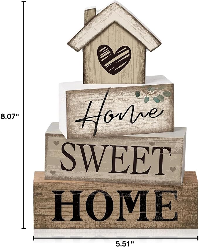 Moucuny 4 Pcs Wooden Farmhouse Tabletop Decor Rustic Home Tiered Tray Decor - Image 8