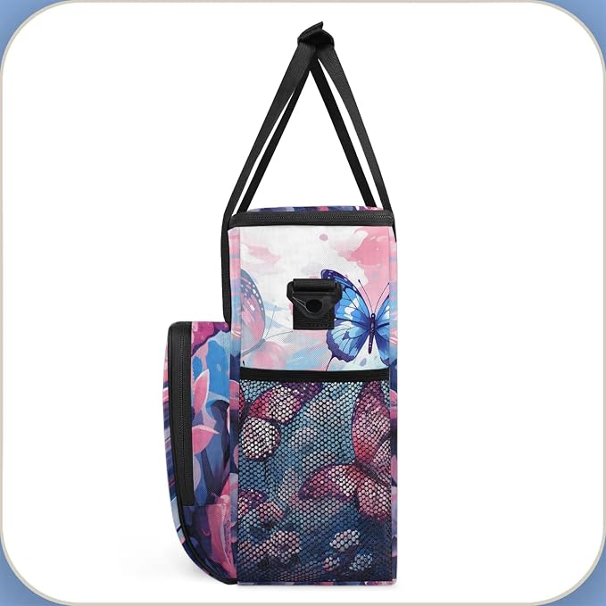 Pink Blue Butterfly Coffee Maker Carring Bag, Large Insulated Storage Organizer - Image 4