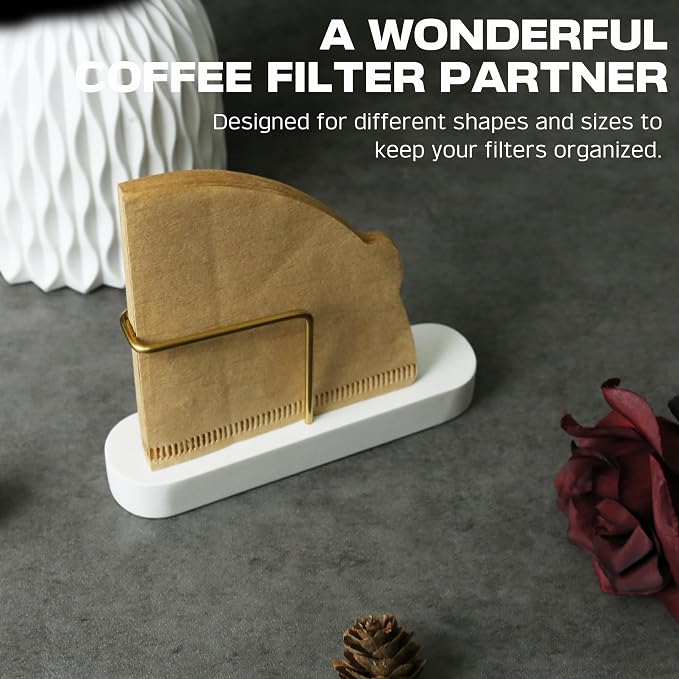 Coffee Filter Holder Storage, Marble & Brass Rack Coffee Filter Container - Image 2
