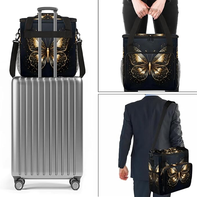 Gold Butterfly Coffee Maker Carring Bag, Large Insulated Storage Organizer Case - Image 7