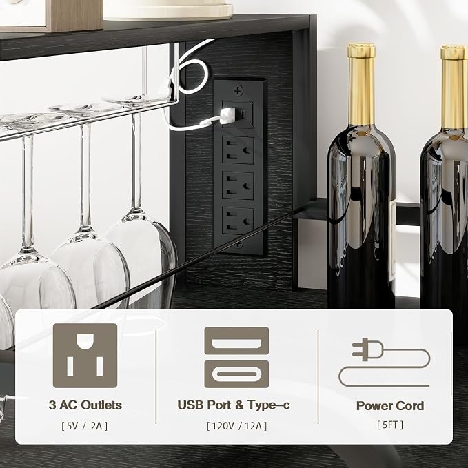 PUNCIA Wine Bar Cabinet with Mini Fridge Space & Outlet Pull-Out Drawer | - Image 5