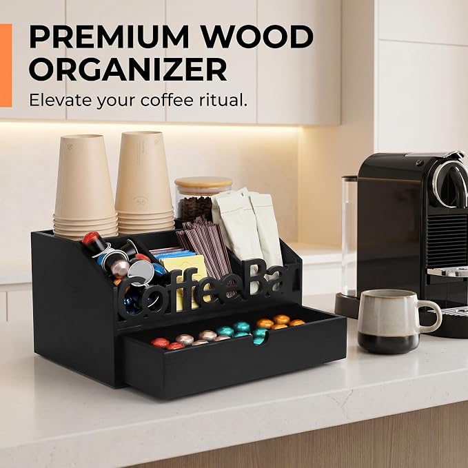 Coffee Bar Organizer Countertop, Wooden Coffee Station - Image 3