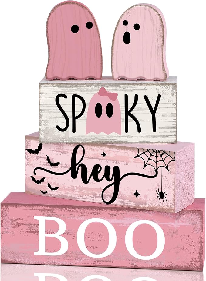 Lineshading 4 Pcs Pink Halloween Decor Ghost Table Decorations Halloween Tiered by Lineshading