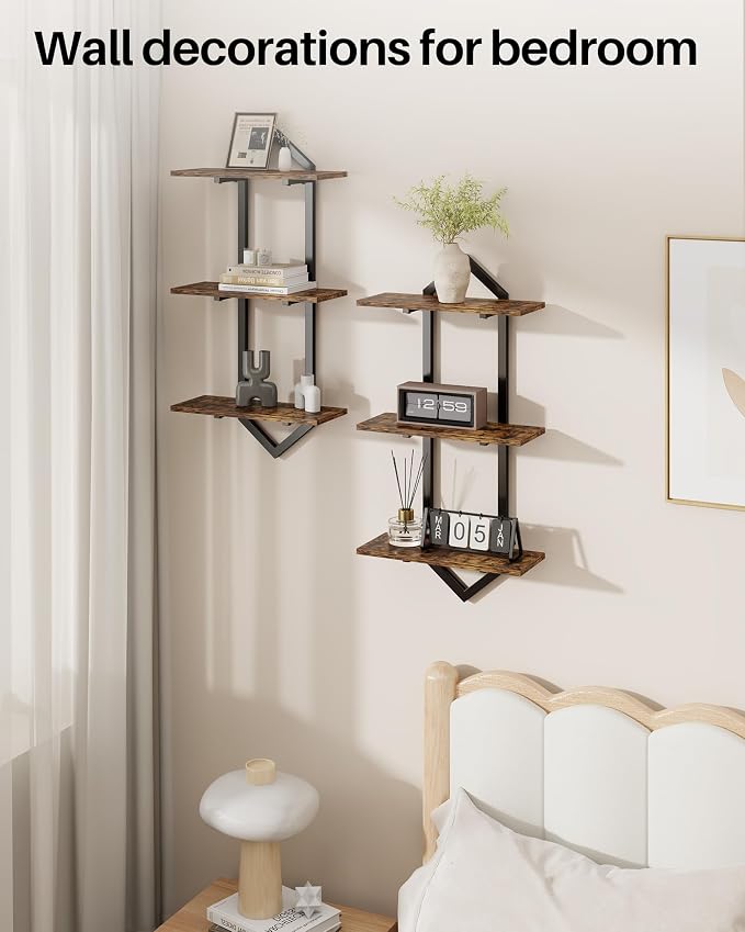 3 Tier Floating Shelves, Modern Geometric Wooden Shelf - Image 6
